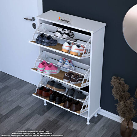 Modilayn VARBİ Antre Hol 72 x 119x 25, 5 cm’ lik 3 Düşer Kapak 6 Göz Raf Bölmeli Ayakkabılık