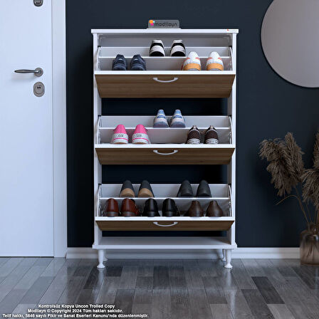 Modilayn VARBİ Antre Hol 72 x 119x 25, 5 cm’ lik 3 Düşer Kapak 6 Göz Raf Bölmeli Ayakkabılık