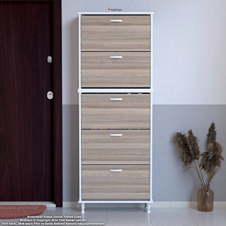Modilayn VARBİ UMAY' 2 Li Kapı Önü 52 x193x 25, 5 cm’ lik 5 Düşer Kapak 10 Göz Bölmeli Ayakkabılık
