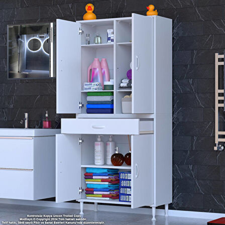 Modilayn YENİ AFRA 80 x 173 x 32,5 cm 1 Çekmece 4 Kapak 5 Raf 8 Bölme Çok Amaçlı Banyo & Mutfak Dolabı 