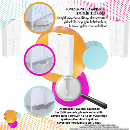Modilayn YENİ AFRA 100 x 173 x 32,5 cm 1 Çekmece 4 Kapak 7 Raf 10 Bölme Çok Amaçlı Banyo & Mutfak Dolabı 