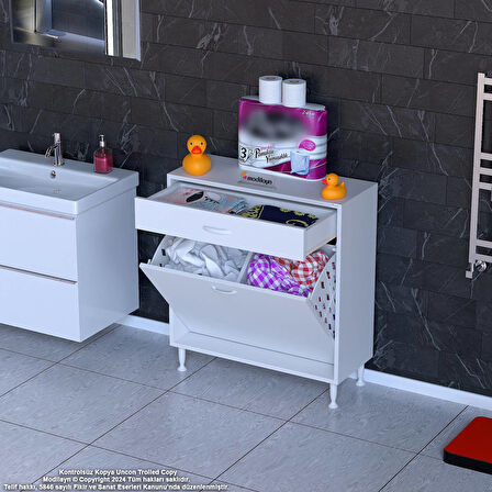 Modilayn EMİR 75 x 88 x 32,5 cm 2 Göz Sepetli kirli çamaşır banyo dolabı piratik çok foksiyonlu düzenleyici dolap