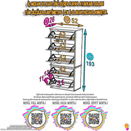 Modilayn VARBİ UMAY' 2 Li Asma Kapı Önü 52x193x25,5 cm’ lik 5 Düşer Kapak 10 Göz Bölmeli Ayakkabılık