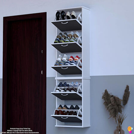 Modilayn VARBİ UMAY' 2 Li Asma Kapı Önü 52x193x25,5 cm’ lik 5 Düşer Kapak 10 Göz Bölmeli Ayakkabılık