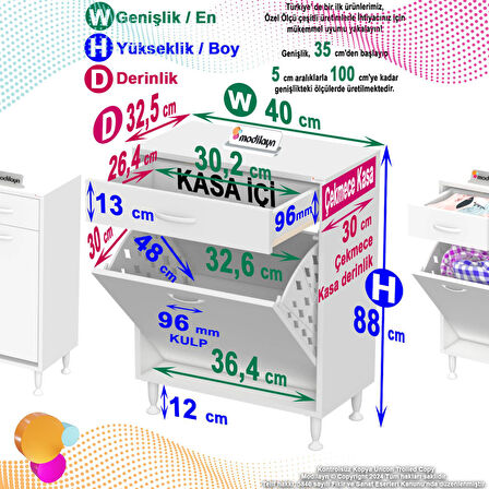 Modilayn EMİR 40 x 88 x 32,5 cm 1 Göz Sepetli kirli çamaşır banyo dolabı piratik çok foksiyonlu düzenleyici dolap