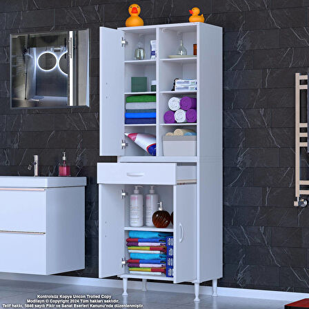 Modilayn AFRA 70x173x32,5 cm 1 Çekmece 3 Kapak 7 Raf 10 Bölme Çok Amaçlı Banyo & Mutfak Dolabı 