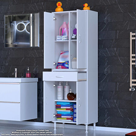 Modilayn YENİ AFRA 60x173x32,5 cm 1 Çekmece 4 Kapak 3 Raf 6 Bölme Çok Amaçlı Banyo & Mutfak Dolabı 