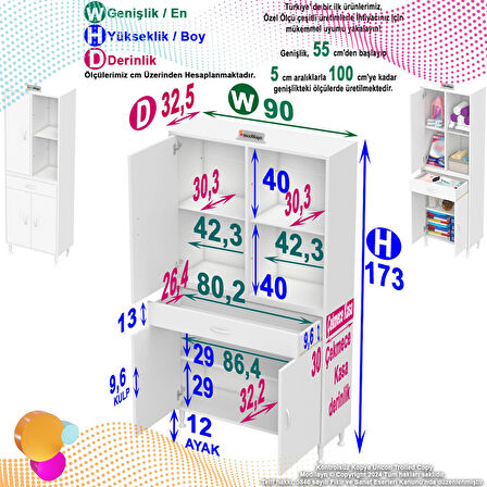 Modilayn AFRA 90x173x32,5 cm 1 Çekmece 3 Kapak 3 Raf 6 Bölme Çok Amaçlı Banyo & Mutfak Dolabı 