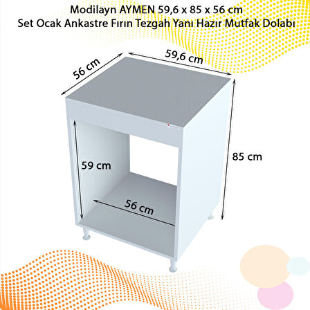 Modilayn AYMEN 59,6 x 85 x 56 cm Set Ocak Ankastre Fırın Tezgah Yanı Hazır Mutfak Dolabı