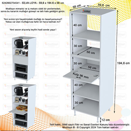 Modilayn SİLVA LOYA 1 Kapaklı 59,6 x194,6 x56 cm Özel Ölçü Kapaklı Mini Midi Mikrodalga Fırın Dolabı