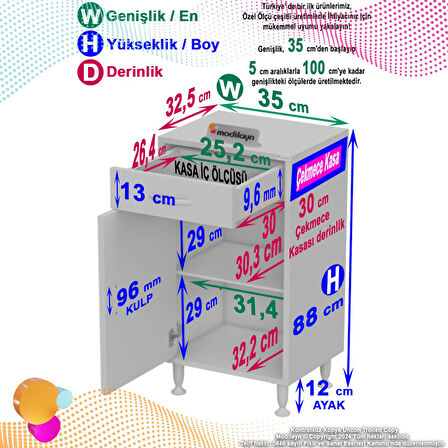 Modilayn EMİR 35 x 88 x 32,5 cm 1 Çekmece 1 Kapak Çok Amaçlı Banyo & Mutfak Dolabı 
