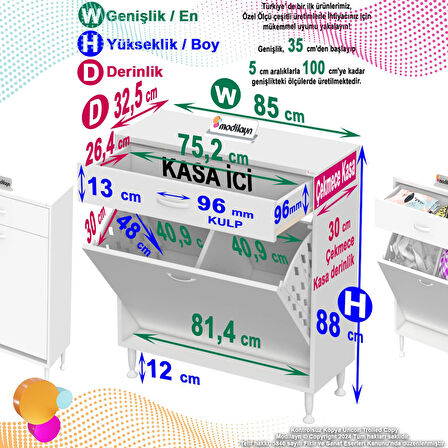 Modilayn EMİR 85 x 88 x 32,5 cm 2 Göz Sepetli kirli çamaşır banyo dolabı piratik çok foksiyonlu düzenleyici dolap