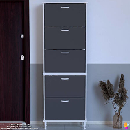 Modilayn VARBİ UMAY' 2 Li Antre Hol 72x205x26 cm’ lik 5 Düşer Kapak 10 Göz Raflı Ayakkabılık