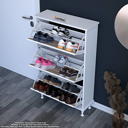 Modilayn VARBİ Antre Hol 72x127x26 cm lik 3 Düşer Kapak 6 Göz Bölmeli Ayakkabılık