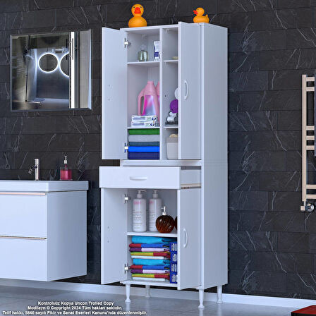 Modilayn YENİ AFRA 70 x 173 x 32,5 cm 1 Çekmece 4 Kapak 5 Raf 8 Bölme Çok Amaçlı Banyo & Mutfak Dolabı 