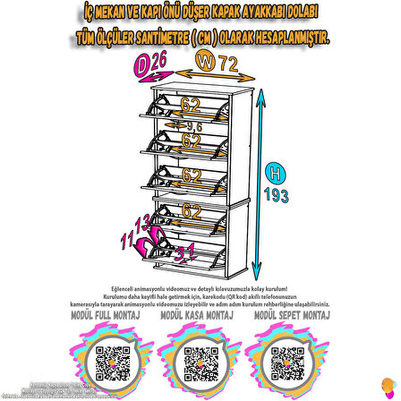 Modilayn VARBİ UMAY' 2 Li Asma Kapı Önü 72x193x26 cm’ lik 5 Düşer Kapak 10 Göz Bölmeli Ayakkabılık