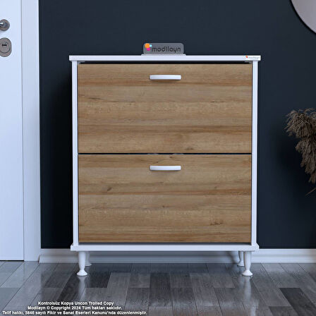 Modilayn UMAY Antre Hol 52x90x25, 5 cm’ lik 2 Düşer Kapak 4 Raf Göz Bölmeli Ayakkabılık