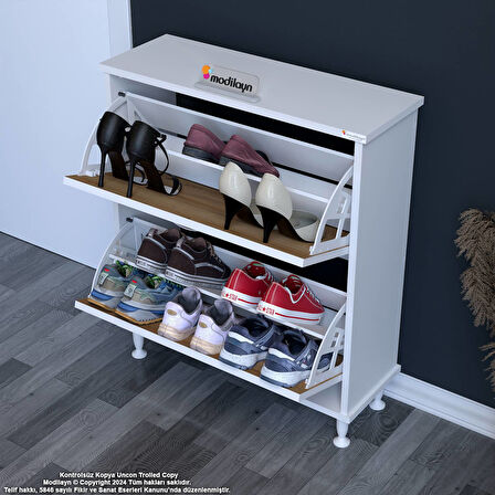 Modilayn UMAY Antre Hol 52x90x25, 5 cm’ lik 2 Düşer Kapak 4 Raf Göz Bölmeli Ayakkabılık