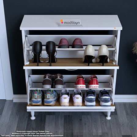 Modilayn UMAY Antre Hol 52x90x25, 5 cm’ lik 2 Düşer Kapak 4 Raf Göz Bölmeli Ayakkabılık