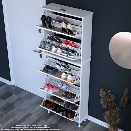 Modilayn VARBİ UMAY' 2 Li Antre Hol 52 x205x 25, 5 cm’ lik 5 Düşer Kapak 10 Göz Bölmeli Ayakkabılık