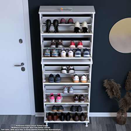 Modilayn VARBİ UMAY' 2 Li Antre Hol 52 x205x 25, 5 cm’ lik 5 Düşer Kapak 10 Göz Bölmeli Ayakkabılık