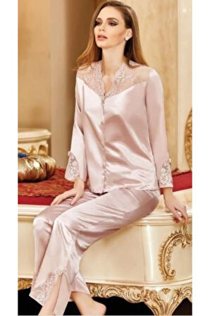 Pudra Saten Pijama Takim 5692