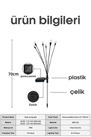 Güneş Enerjili 6'lı Led Işık Beyaz Solar Bahçe Çiti Süs Dış Mekan Peyzaj 2 Modlu