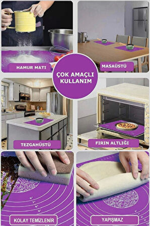 Mor Hamur Matı Açma Silikon Hamur Açma Pasta Fırın Hamur Matı