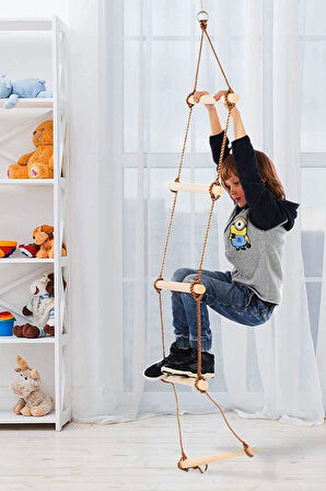 Çocuk Ahşap ip 6 Merdiven Montessori Eğitici Trapez Salıncak Tırmanma Kulesi Jimlastik Salıncağı
