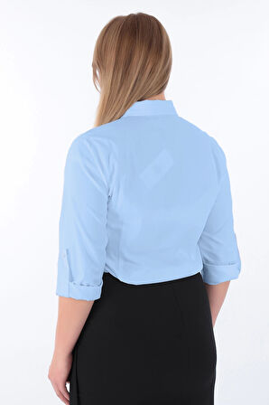 Kadın Yakası Taşlı Cotton Klasik Büyük Beden Ofis Gömlek - 44377