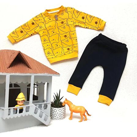 Ayıcık Baskılı %100 Pamuk Pijama Takımı