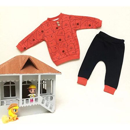 Ayıcık Baskılı %100 Pamuk Pijama Takımı