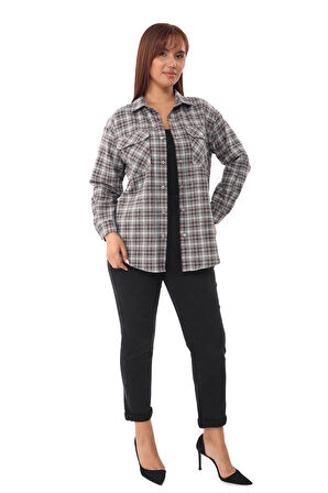 Taşlı Ekose Cepli Büyük Beden Gömlek