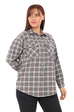 Taşlı Ekose Cepli Büyük Beden Gömlek