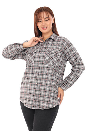 Taşlı Ekose Cepli Büyük Beden Gömlek