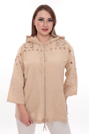 Büyük Beden %100 Cotton Kapüşonlu Hırka – Rahat ve Şık Tasarım - 44462