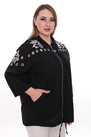 Büyük Beden %100 Cotton Kapüşonlu Hırka – Rahat ve Şık Tasarım - 44462
