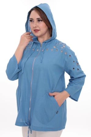 Büyük Beden %100 Cotton Kapüşonlu Hırka – Rahat ve Şık Tasarım - 44462