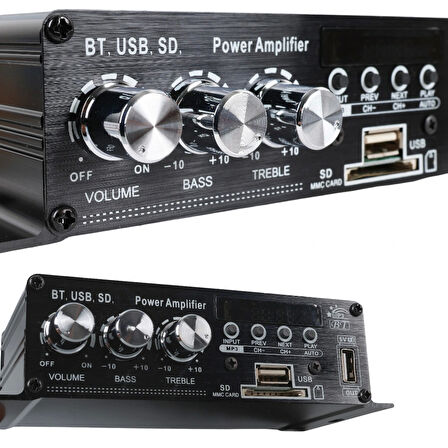 MagicVoice Streo Ev ve Otomobil Tipi 12 Volt 100 Watt Motosiklet Amfi Bluetooth 2USB (154X80X42Mm)