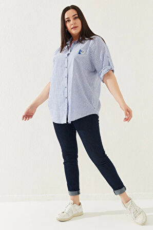 Büyük Beden Kadın Çizgili Gömlek – Rahat Kesim, Şık Tasarım