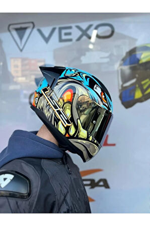 Rapıd 2 Neo Mavi-mor Kask - Gold Vizör - Spoiler