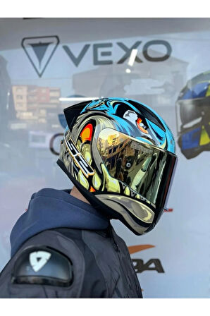 Rapıd 2 Neo Mavi-mor Kask - Gold Vizör - Spoiler