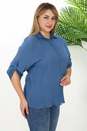 %100 Cotton Büyük Beden Kadın Müslin Kumaş Gömlek