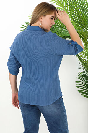 %100 Cotton Büyük Beden Kadın Müslin Kumaş Gömlek