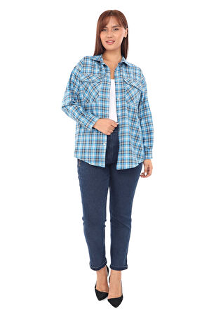 Taşlı Ekose Cepli Büyük Beden Gömlek