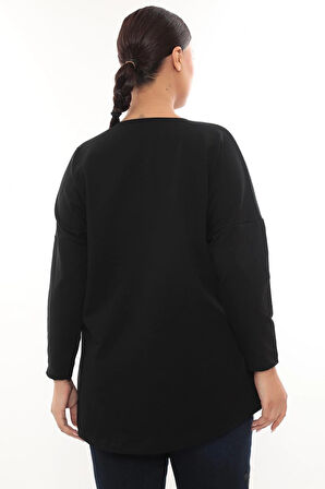 Rahat Kalıp Büyük Beden Kadın Bluz Uzun Kol Taş Detaylı