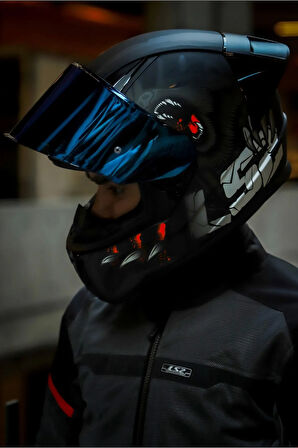 Rapıd 2 Clawn Mat Siyah-gri-kırmızı Kask - Blue Vizör