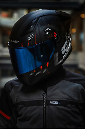 Rapıd 2 Clawn Mat Siyah-gri-kırmızı Kask - Blue Vizör