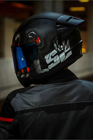 Rapıd 2 Clawn Mat Siyah-gri-kırmızı Kask - Blue Vizör