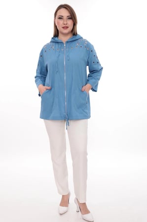 Büyük Beden %100 Cotton Kapüşonlu Hırka – Rahat ve Şık Tasarım - 44462